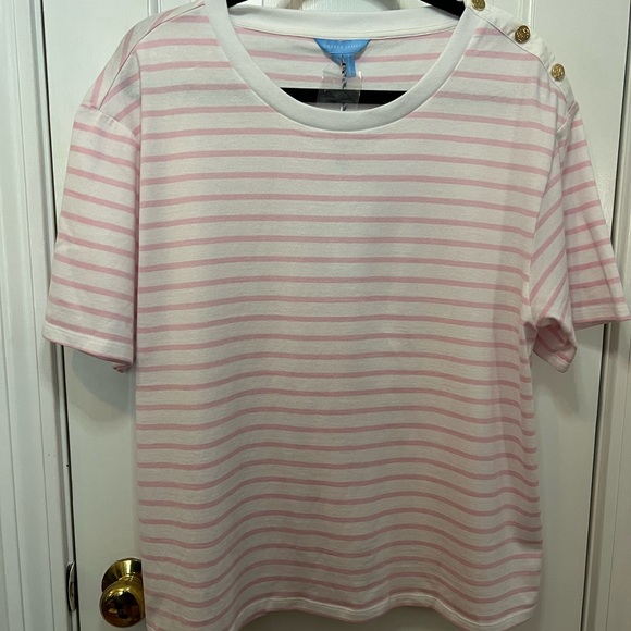 NWT Draper James Crewneck T-Shirt in Pink Mariner Stripe, XL - Picture 2 of 6